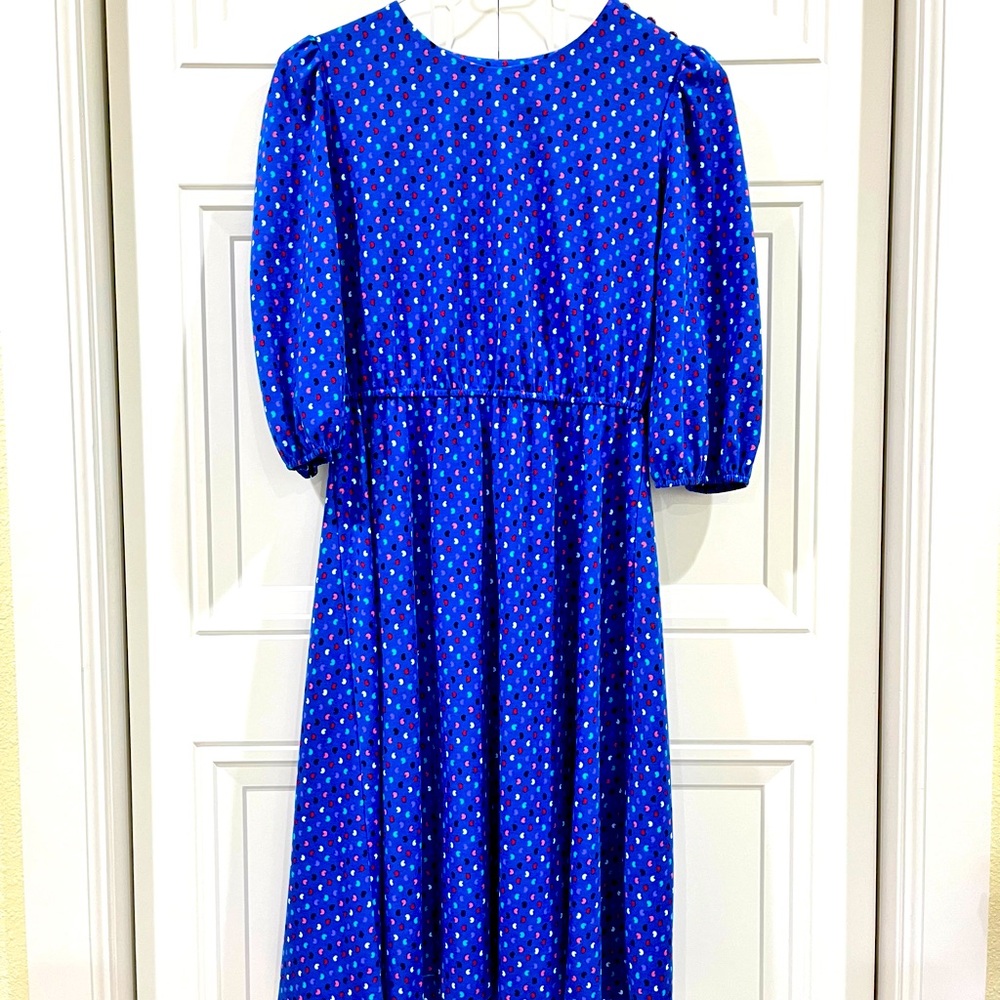 Vintage Long Sleeved Cotton Blue Print Dress